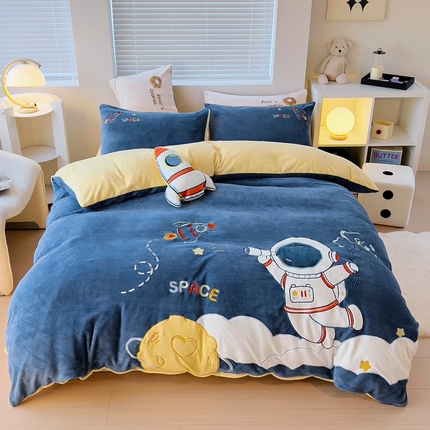 91家纺网 家纺一手货源 找家纺 （总）鱼宝 2023新款牛奶绒卡通绣花三件套四件套