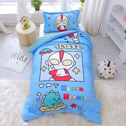 91家纺网 家纺一手货源 找家纺 八零年代 2023新款大版卡通婴儿绒豆豆被加厚秋冬儿童被子被芯宝宝安抚豆豆被 豆豆被 凹特曼绿