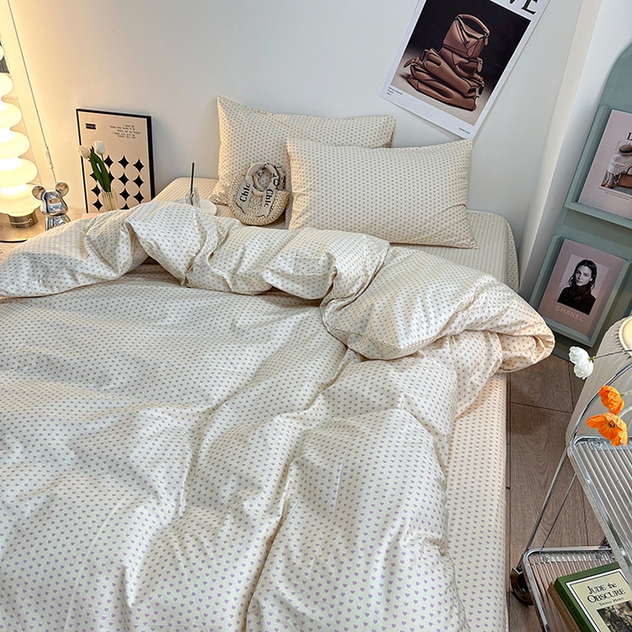 91家纺网 家纺一手货源 找家纺 一米阳光 2023新款13372小清新纯棉四件套 紫心