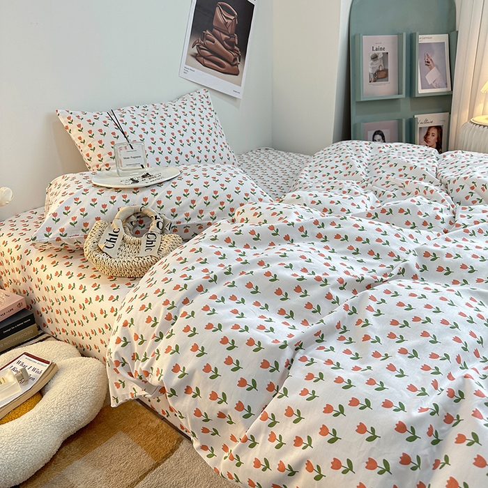 91家纺网 家纺一手货源 找家纺 一米阳光 2023新款13372小清新纯棉四件套 小朵朵