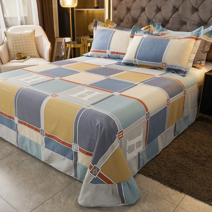 91家纺网 家纺一手货源 找家纺 伊而梦 2023新款全棉磨毛印花四件套系列单品床单 花语日记-蓝