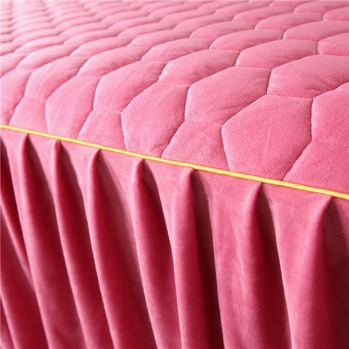 91家纺网 家纺一手货源 找家纺 胜权家纺 2023新款牛奶绒纯色夹棉单床裙单件保暖三件套席梦思床护垫 唯美-裸豆沙