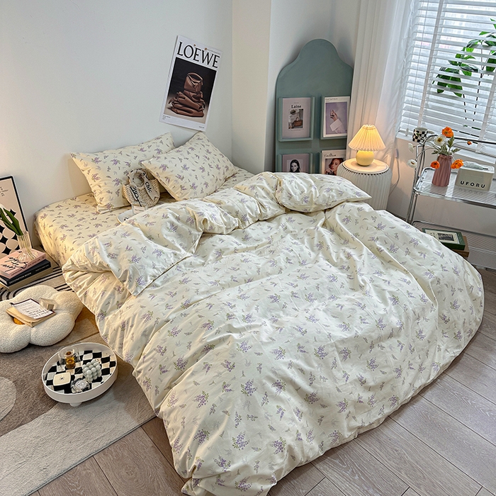 91家纺网 家纺一手货源 找家纺 一米阳光 2023新款13372小清新纯棉四件套 芬芳紫