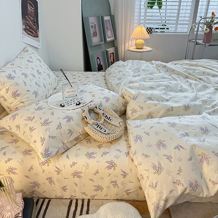 91家纺网 家纺一手货源 找家纺 一米阳光 2023新款13372小清新纯棉四件套 芬芳紫