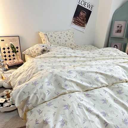 91家纺网 家纺一手货源 找家纺 一米阳光 2023新款13372小清新纯棉四件套 芬芳紫