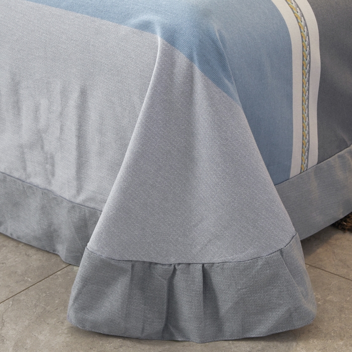 91家纺网 家纺一手货源 找家纺 伊而梦 2023新款全棉磨毛印花四件套系列单品床单 欧式条纹-蓝