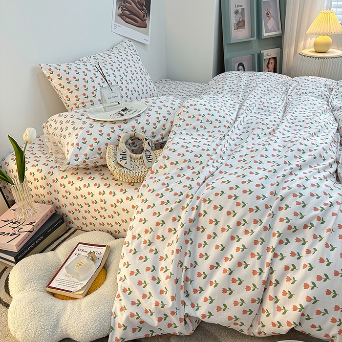 91家纺网 家纺一手货源 找家纺 一米阳光 2023新款13372小清新纯棉四件套 小朵朵