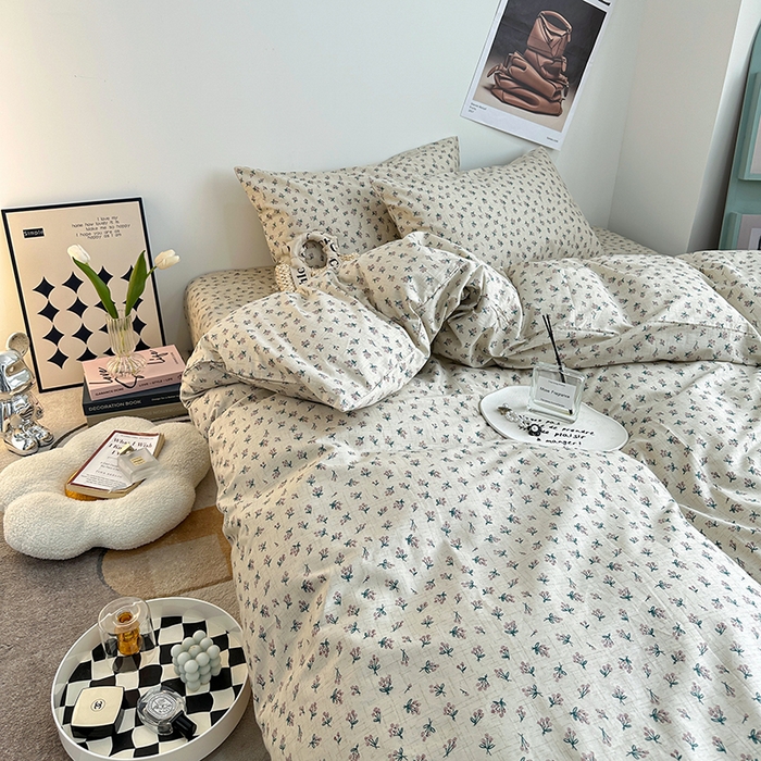 91家纺网 家纺一手货源 找家纺 一米阳光 2023新款13372小清新纯棉四件套 花骨朵