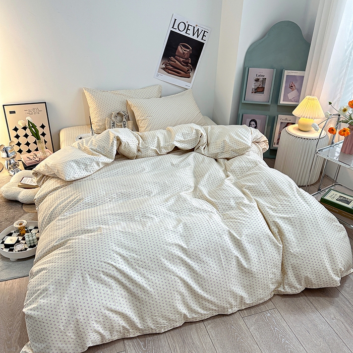 91家纺网 家纺一手货源 找家纺 一米阳光 2023新款13372小清新纯棉四件套 紫心