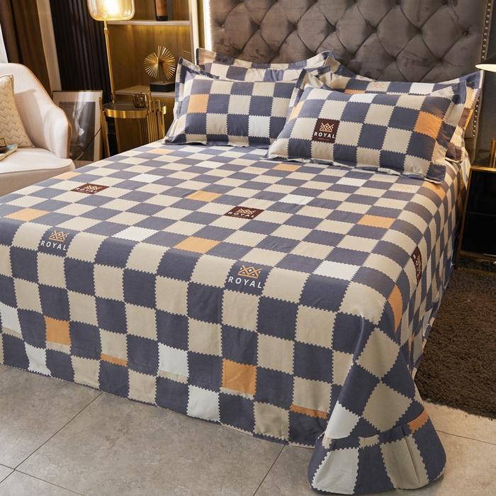 91家纺网 家纺一手货源 找家纺 伊而梦 2023新款全棉磨毛印花四件套系列单品床单 格子元素-灰