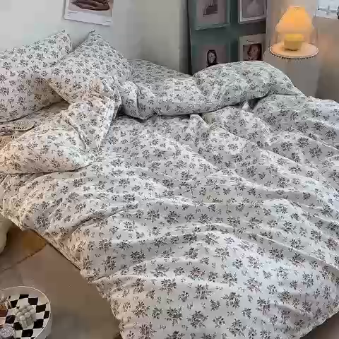 91家纺网 家纺一手货源 找家纺 一米阳光 2023新款13372小清新纯棉四件套 花露红