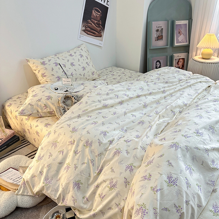 91家纺网 家纺一手货源 找家纺 一米阳光 2023新款13372小清新纯棉四件套 芬芳紫