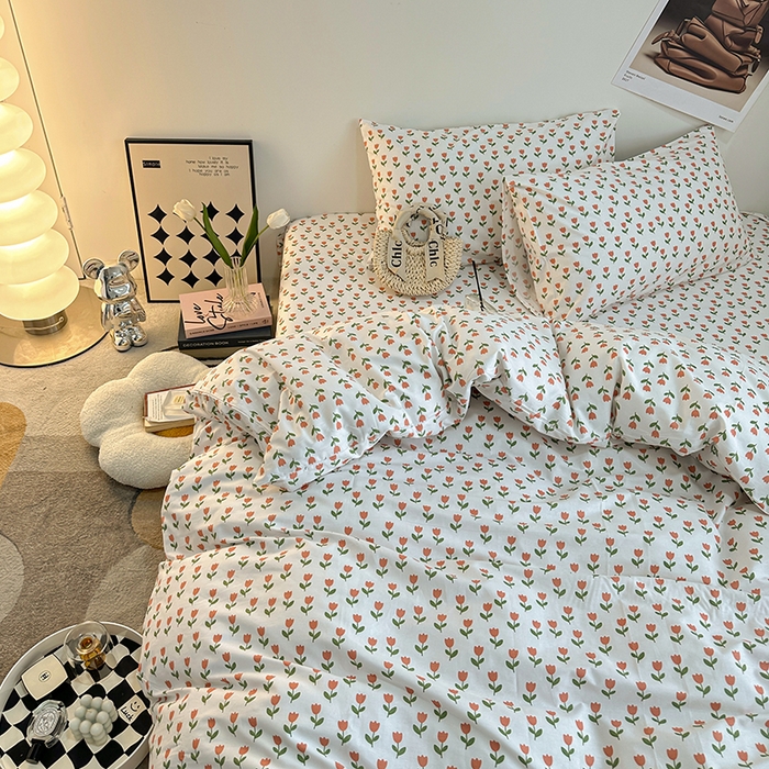 91家纺网 家纺一手货源 找家纺 一米阳光 2023新款13372小清新纯棉四件套 小朵朵