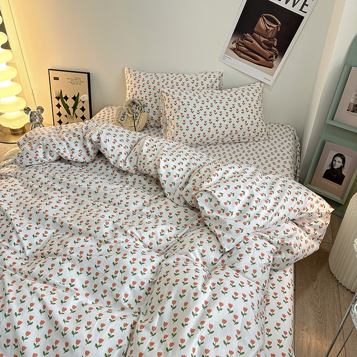 91家纺网 家纺一手货源 找家纺 一米阳光 2023新款13372小清新纯棉四件套 小朵朵