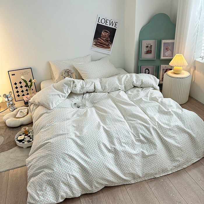 91家纺网 家纺一手货源 找家纺 一米阳光 2023新款13372小清新纯棉四件套 花露红