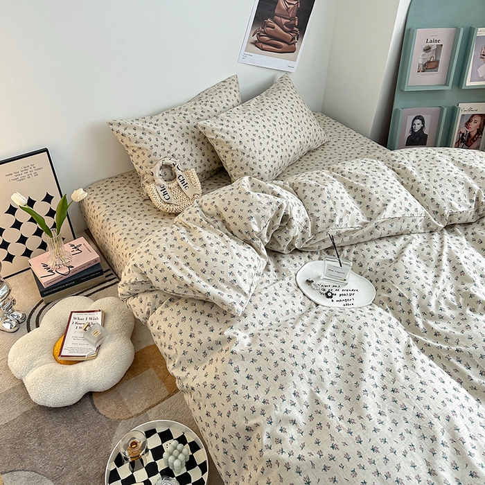 91家纺网 家纺一手货源 找家纺 一米阳光 2023新款13372小清新纯棉四件套 花骨朵