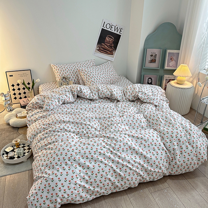 91家纺网 家纺一手货源 找家纺 一米阳光 2023新款13372小清新纯棉四件套 小朵朵