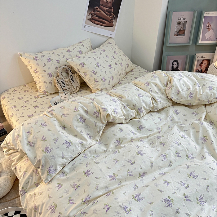 91家纺网 家纺一手货源 找家纺 一米阳光 2023新款13372小清新纯棉四件套 芬芳紫