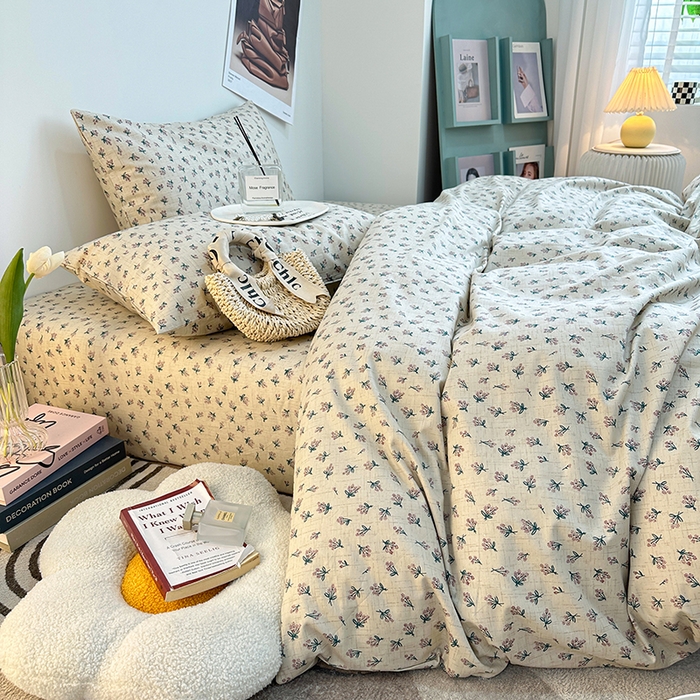 91家纺网 家纺一手货源 找家纺 一米阳光 2023新款13372小清新纯棉四件套 花骨朵