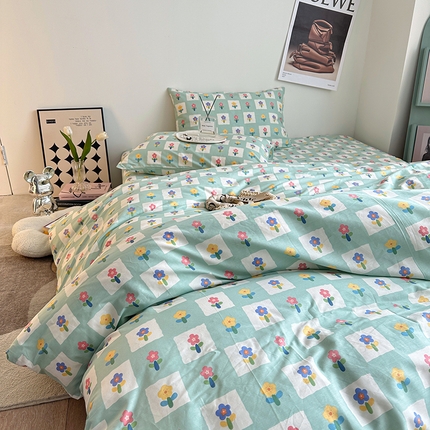 91家纺网 家纺一手货源 找家纺 一米阳光 2023新款13372小清新纯棉四件套 格朵