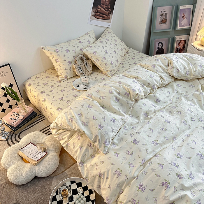 91家纺网 家纺一手货源 找家纺 一米阳光 2023新款13372小清新纯棉四件套 芬芳紫