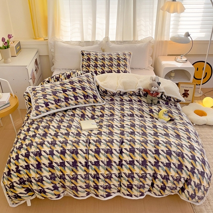 91家纺网 家纺一手货源 找家纺 多乐家纺 2023新款印花牛奶绒羊羔绒毛毯被 千鸟格