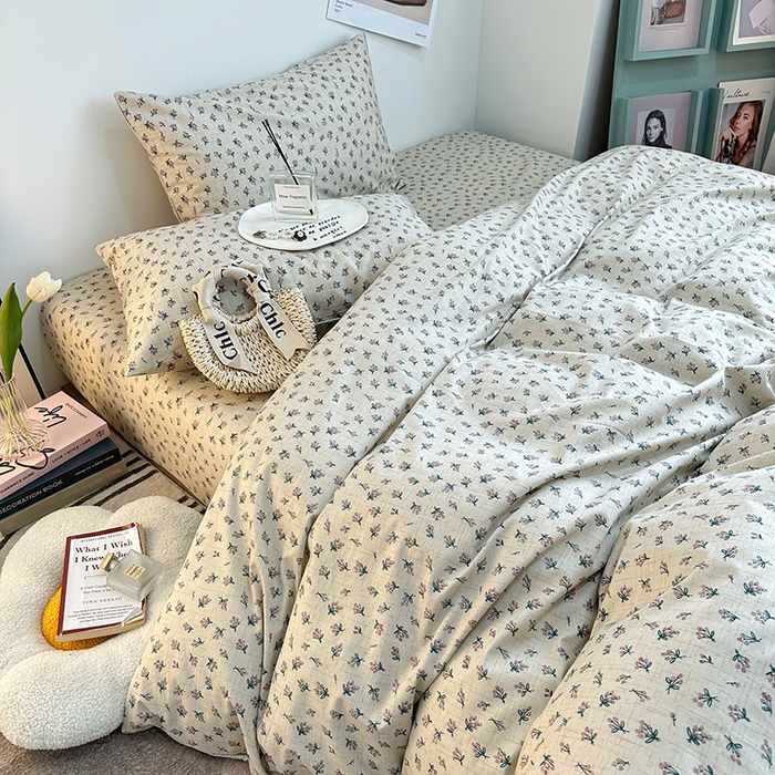 91家纺网 家纺一手货源 找家纺 一米阳光 2023新款13372小清新纯棉四件套 花骨朵