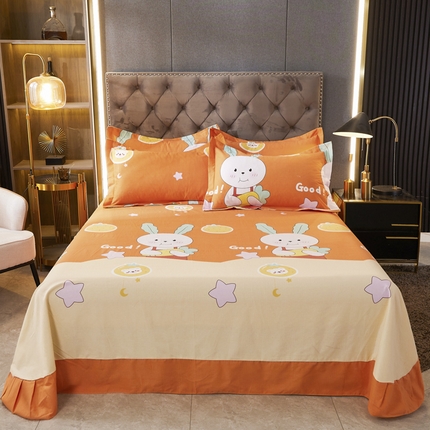 伊而梦 2023新款全棉磨毛印花四件套系列单品床单 兔子家族-桔