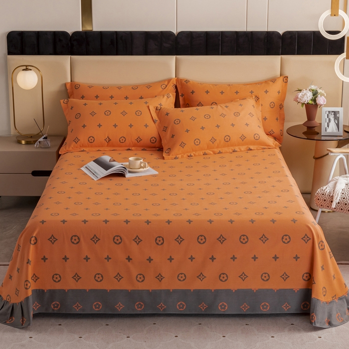 91家纺网 家纺一手货源 找家纺 伊而梦 2023新款全棉磨毛印花四件套系列单品床单 布莱迪-桔