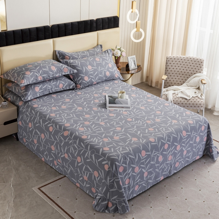 91家纺网 家纺一手货源 找家纺 伊而梦 2023新款全棉磨毛印花四件套系列单品床单 盛夏果实-灰