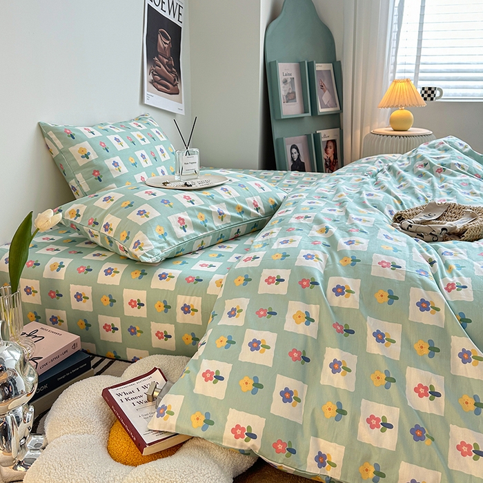 91家纺网 家纺一手货源 找家纺 一米阳光 2023新款13372小清新纯棉四件套 格朵