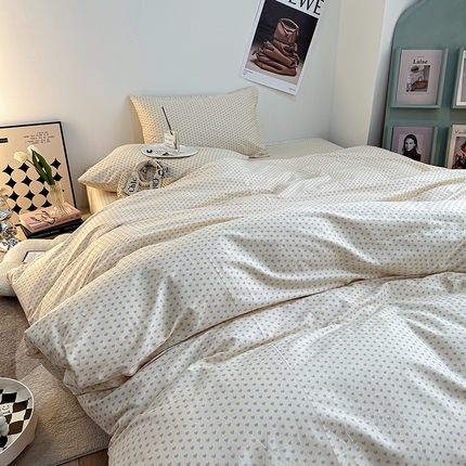 91家纺网 家纺一手货源 找家纺 一米阳光 2023新款13372小清新纯棉四件套 紫心