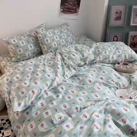 91家纺网 家纺一手货源 找家纺 一米阳光 2023新款13372小清新纯棉四件套 格朵