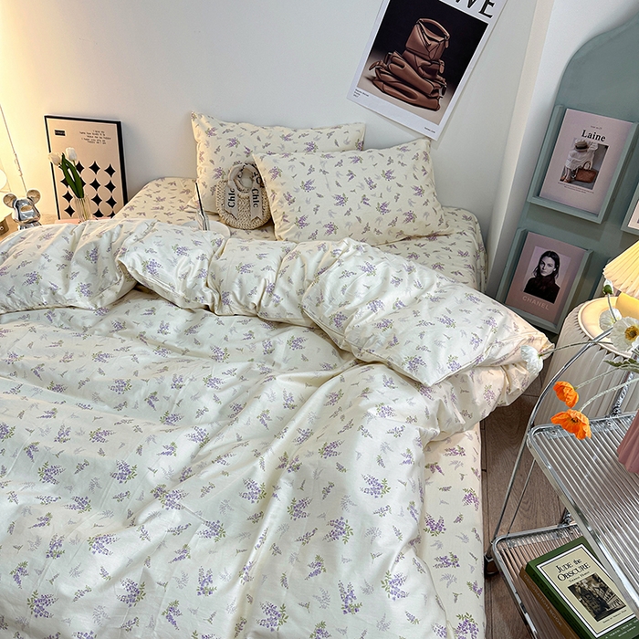 91家纺网 家纺一手货源 找家纺 一米阳光 2023新款13372小清新纯棉四件套 芬芳紫