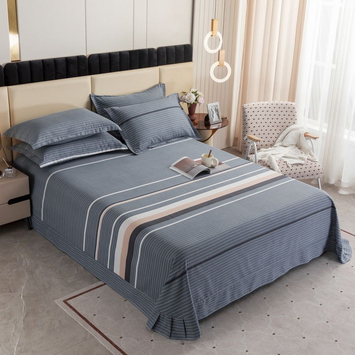 91家纺网 家纺一手货源 找家纺 伊而梦 2023新款全棉磨毛印花四件套系列单品床单 安东尼-绿