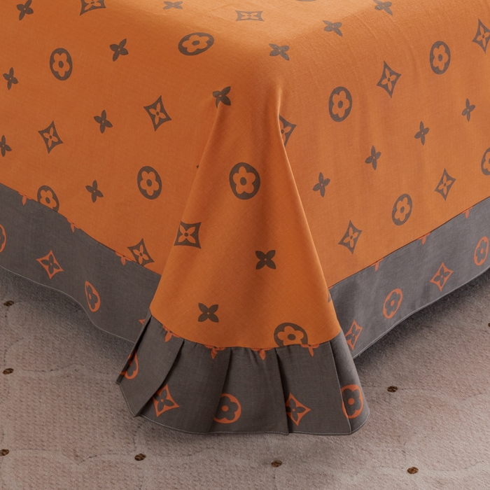 91家纺网 家纺一手货源 找家纺 伊而梦 2023新款全棉磨毛印花四件套系列单品床单 布莱迪-桔