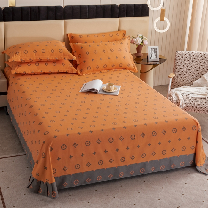 91家纺网 家纺一手货源 找家纺 伊而梦 2023新款全棉磨毛印花四件套系列单品床单 布莱迪-桔