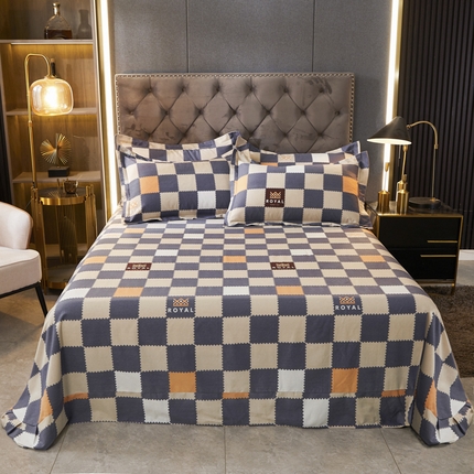 伊而梦 2023新款全棉磨毛印花四件套系列单品床单 格子元素-灰