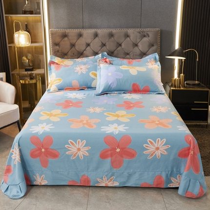 伊而梦 2023新款全棉磨毛印花四件套系列单品床单 花语时光-蓝