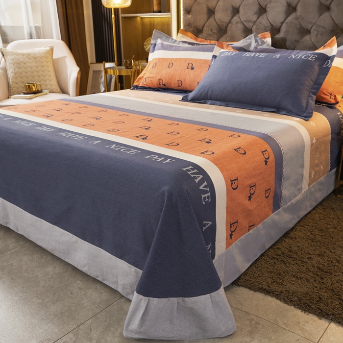 91家纺网 家纺一手货源 找家纺 伊而梦 2023新款全棉磨毛印花四件套系列单品床单 时尚大牌-桔