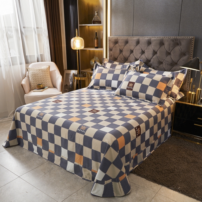 91家纺网 家纺一手货源 找家纺 伊而梦 2023新款全棉磨毛印花四件套系列单品床单 格子元素-灰