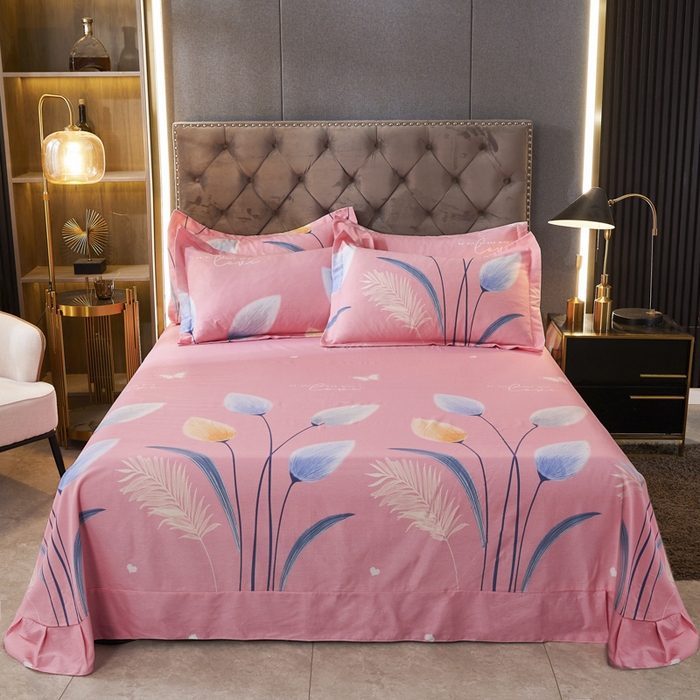 91家纺网 家纺一手货源 找家纺 伊而梦 2023新款全棉磨毛印花四件套系列单品床单 香兰草-粉