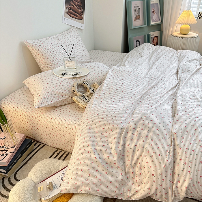 91家纺网 家纺一手货源 找家纺 一米阳光 2023新款13372小清新纯棉四件套 春田