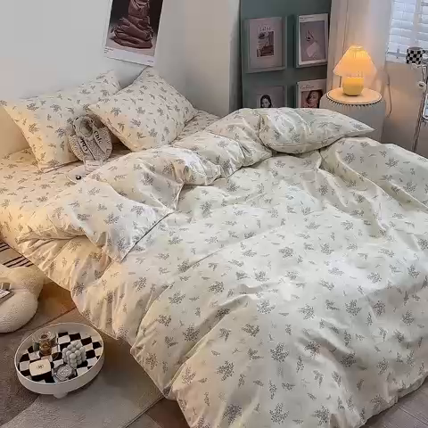 91家纺网 家纺一手货源 找家纺 一米阳光 2023新款13372小清新纯棉四件套 花骨朵