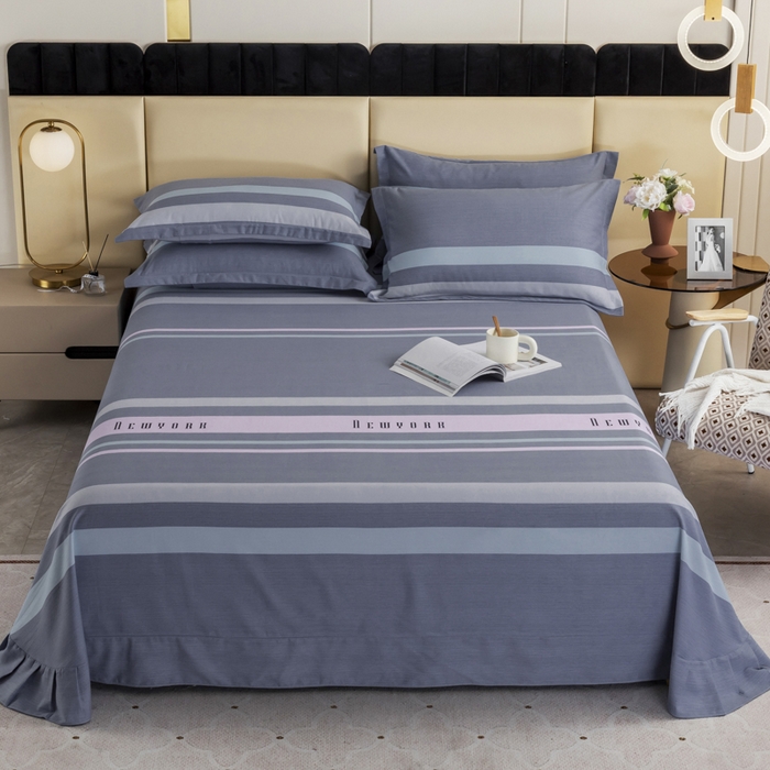 91家纺网 家纺一手货源 找家纺 伊而梦 2023新款全棉磨毛印花四件套系列单品床单 乔纳森-蓝