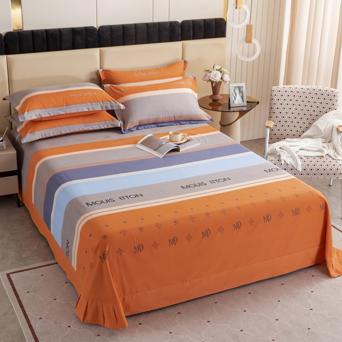 91家纺网 家纺一手货源 找家纺 伊而梦 2023新款全棉磨毛印花四件套系列单品床单 圣托里尼-桔