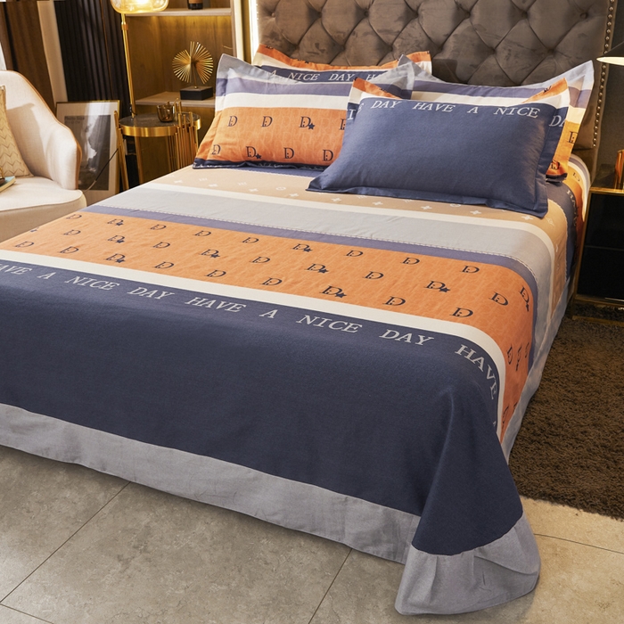 91家纺网 家纺一手货源 找家纺 伊而梦 2023新款全棉磨毛印花四件套系列单品床单 时尚大牌-桔