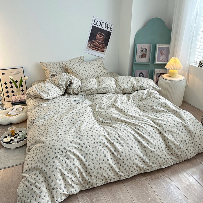 91家纺网 家纺一手货源 找家纺 一米阳光 2023新款13372小清新纯棉四件套 花骨朵