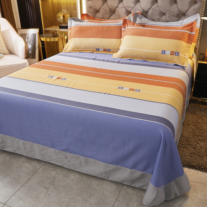 91家纺网 家纺一手货源 找家纺 伊而梦 2023新款全棉磨毛印花四件套系列单品床单 爱的初心-橘