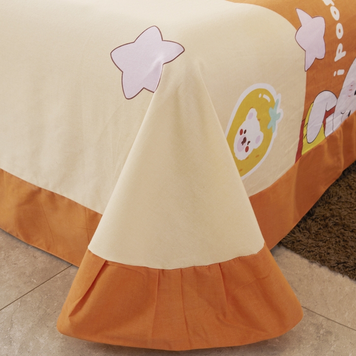 91家纺网 家纺一手货源 找家纺 伊而梦 2023新款全棉磨毛印花四件套系列单品床单 兔子家族-桔